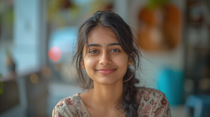 Beautiful indian woman smiling on nature background