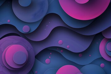 Wall Mural - vector background with purple circles and shapes on dark blue gradient background 