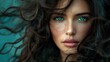 Fantasy portrait of a beautiful girl with green eyes long black hair. Close-up.