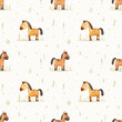 Cute watercolor horses in the meadow, seamless vector pattern