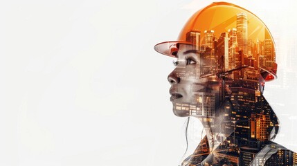 double exposure portrait of a young construction worker