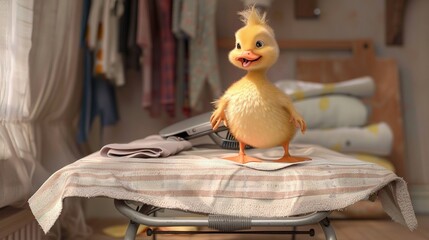 Poster -   Yellow Duck on Chair Bed