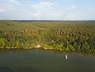 Wall Mural - Aerial landscape of river and Grunewald forest on a sunny summer day in Berlin