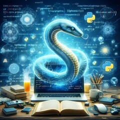 python programming  future technology, blue cyber business security concept background,  speed motion digital movement. picture of programming codes. Ai images
