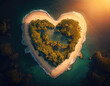 © RocknRoller Studios - Exotic Island in the Shape of a Love Heart. Sunset Aerial Shot, Travel Concept. Generative AI.