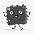 © IgnacioJulian - A cute cartoon of an industrial black and grey blank wide square piece of computer chip with arms