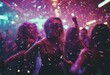 © akkash jpg - 'girls Group dancing fun party confetti light nightclub city. creative cyberpunk Joyful people having concert disco dj entertainment music young celebration crowd dance dancer festival'