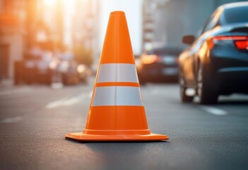 Wall Mural - 'traffic 3d orange safety cone warning security background symbol construction transportation sign street notice attention road maintenance icon caution stop repair alert accident'