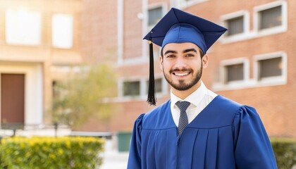 Wall Mural - Arabic Male Graduate - Celebrating Graduation from College or University - Wearing Graduation Attire - Graduation Hat and Robes - Succesfull Young Adult or Teenager Smiling and Happy
