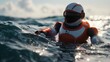 A robotic lifeguard swiftly responding to a swimmer in distress, rescuing them from rough waters.