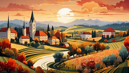 Wall Mural - paisaje de pueblo de Europa (imagen 20)