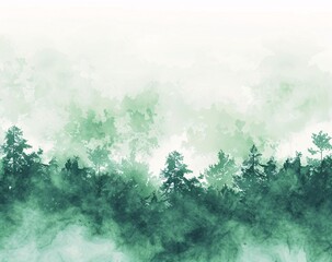 Wall Mural - Abstract green watercolor background with a forest and white space for text