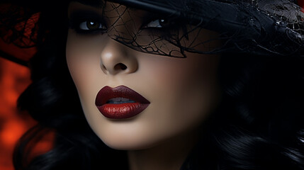 Wall Mural - beautiful woman lips with red matt lipstick. Cosmetology, drugstore or fashion makeup concept. Beauty studio shot. Passionate kiss