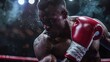 © Matthew - An athlete in peak condition training for boxing, sweaty and focused, with sparkling sweat in a dark gym