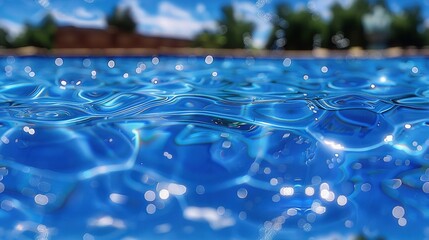 Wall Mural -   A blue pool with trees in the back and a blue sky in front