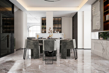 Wall Mural - 3d render of luxury home living and dining room