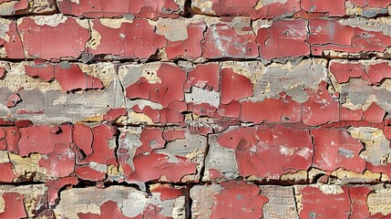Wall Mural -   A close-up of a wooden panel with red paint peeling off