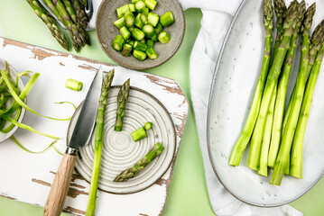 preparing green fresh asparagus