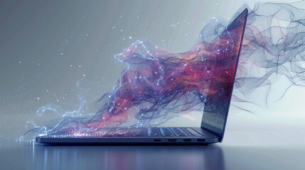 Wall Mural - Laptop with dynamic waves.