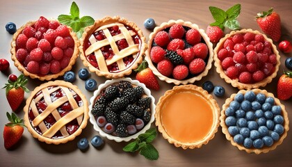 Wall Mural - ai generated illustration of delicious pies with various berry toppings