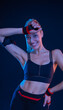 © Mike Orlov - Download photo for advertising a fitness club in social networks.. Girl Fitness Influencers. Workout for Women, Fit at Home. Cover for sport motivation music. Runner concept. High resolution wallpaper