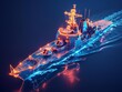 Neural lowpoly AI futuristic neon network of battleship