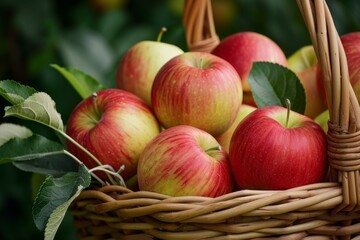 Canvas Print - Multicolored Apple basket. Autumn ripe garden. Generate Ai