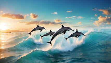Wall Mural - dolphins in the sea