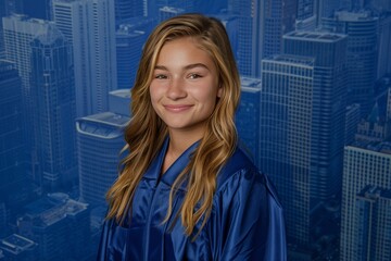 Wall Mural - Graduation cap and diploma symbolizing academic achievement against beautiful blue background