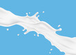 Milk splash pattern. 3d realistic white yogurt wave border on blue background. Vector milky flow package design