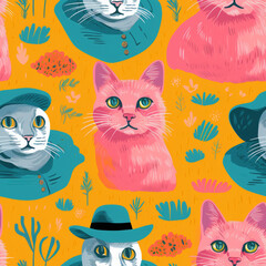 Poster - seamless background with cats