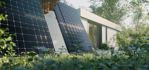 Balcony and home solar power plant as a compact system that is installed on the balcony, garden or roof of a house to generate solar energy.