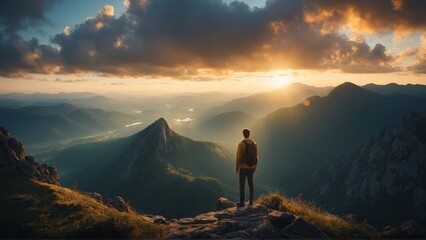 Canvas Print - silhouette of a person in the mountains