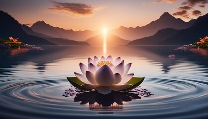 zen lotus flower on water meditation concept illustration generative ai