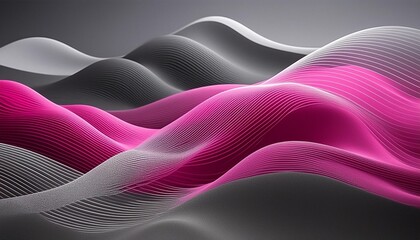 Wall Mural - abstract grainy background with a vibrant magenta and grey digital waves flowing in harmonious symphonic visual display