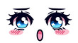Cute kawaii blue anime eyes with sparkles and long lashes of a manga girl cartoon character.
