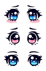 Wall Mural - Set of cartoon style manga kawaii eyes with different expressions. Hand drawn trendy vector illustration.