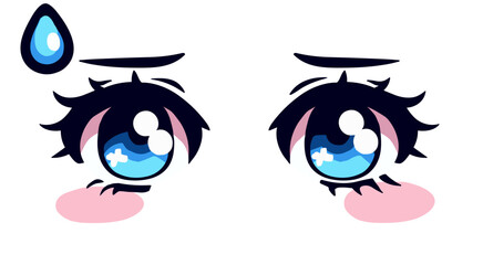 Cute kawaii blue anime eyes with sparkles and long lashes of a manga girl cartoon character.