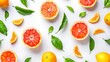 Vibrant Citrus Burst. Fresh Grapefruit and Lemon Slices on White. Perfect for Healthy Lifestyle Themes. Flat Lay. AI