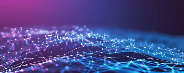 Wall Mural - Complex network pattern against a deep blue-purple background, symbolizing internet connectivity across the globe.
