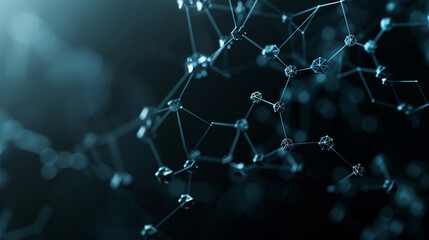 Wall Mural - Dark gradient with high-tech tiny molecular mesh futuristic small polygonal connections fading from dark blue to black, symbolizing the advancements in molecular science.