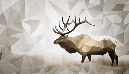 bull elk stag deer abstract poly background white beige scheme