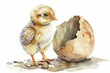 Watercolor of a chick freshly hatched from the egg