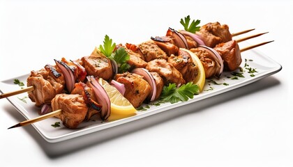 Sticker - grilled meat skewer isolated on white souvlaki chicken and pork kebab doner greek grill food