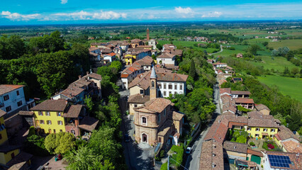 Pecetto di Valenza is an Italian municipality in the province of Alessandria in Piedmont, Italy. Image from the drone