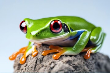 'white red tree frog isolated eyed on closeup macro green animal amphibian wildlife nature orange pet environmental conservation side nobody copy'