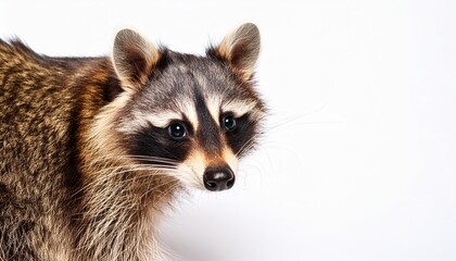 Poster - portrait of a cute funny raccoon closeup isolated on a white background