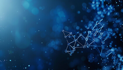 Wall Mural - Midnight blue with minimalistic molecular designs small, sharp polygons forming futuristic networks against a deep blue canvas.