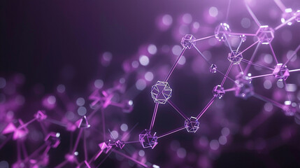 Wall Mural - Midnight purple background featuring tiny high-tech molecular connections Minimalistic polygons illuminated, showcasing intricate scientific networks.