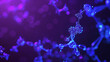 Midnight purple background with high-tech tiny molecular networks in neon blue complex, glowing small polygonal structures representing the fusion of science and art.